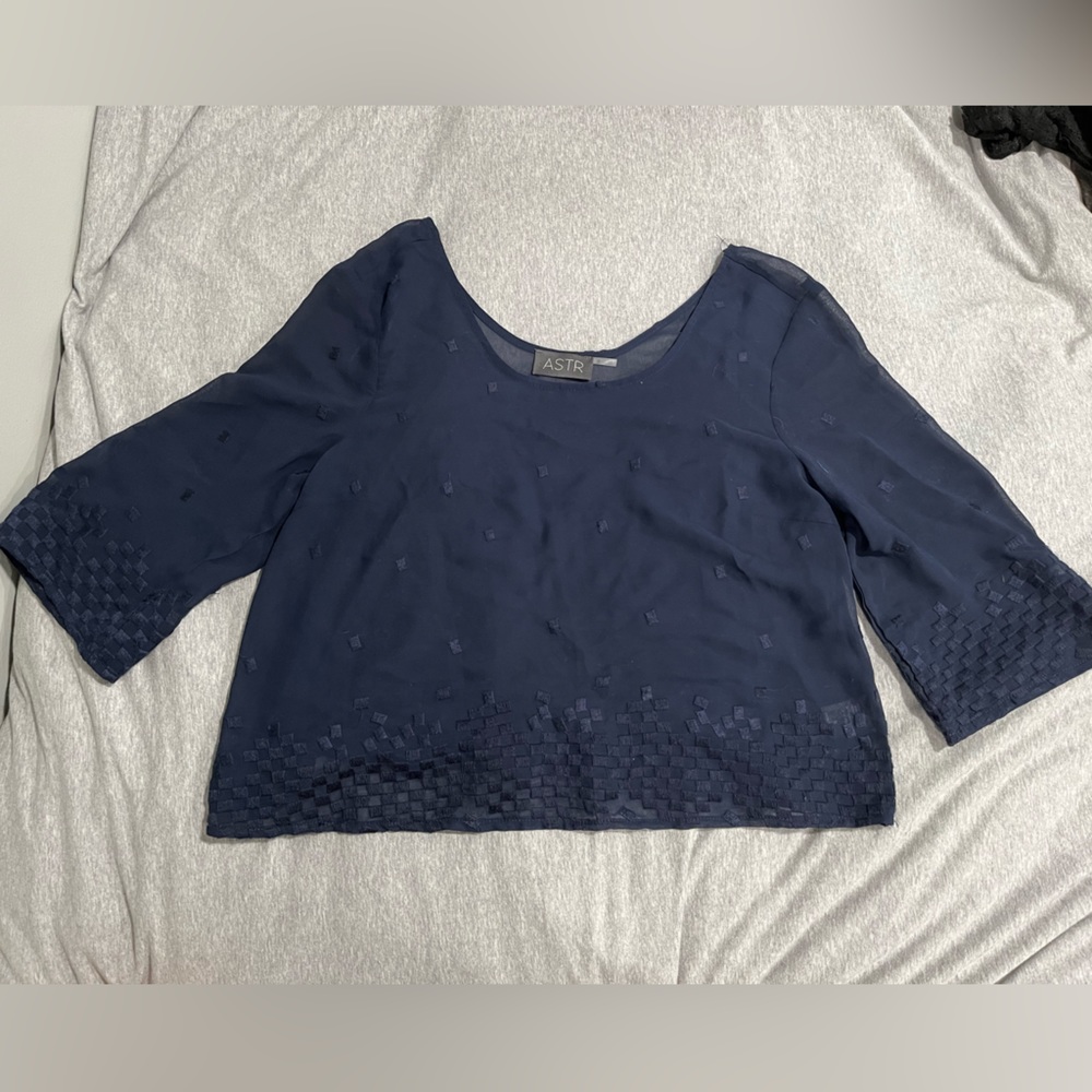 ASTR Navy Sheer Blouse
